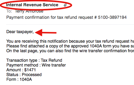 IRS payment confirmation email