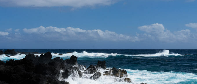 Surf's up at Laupahoehoe on the Big Island's east side.