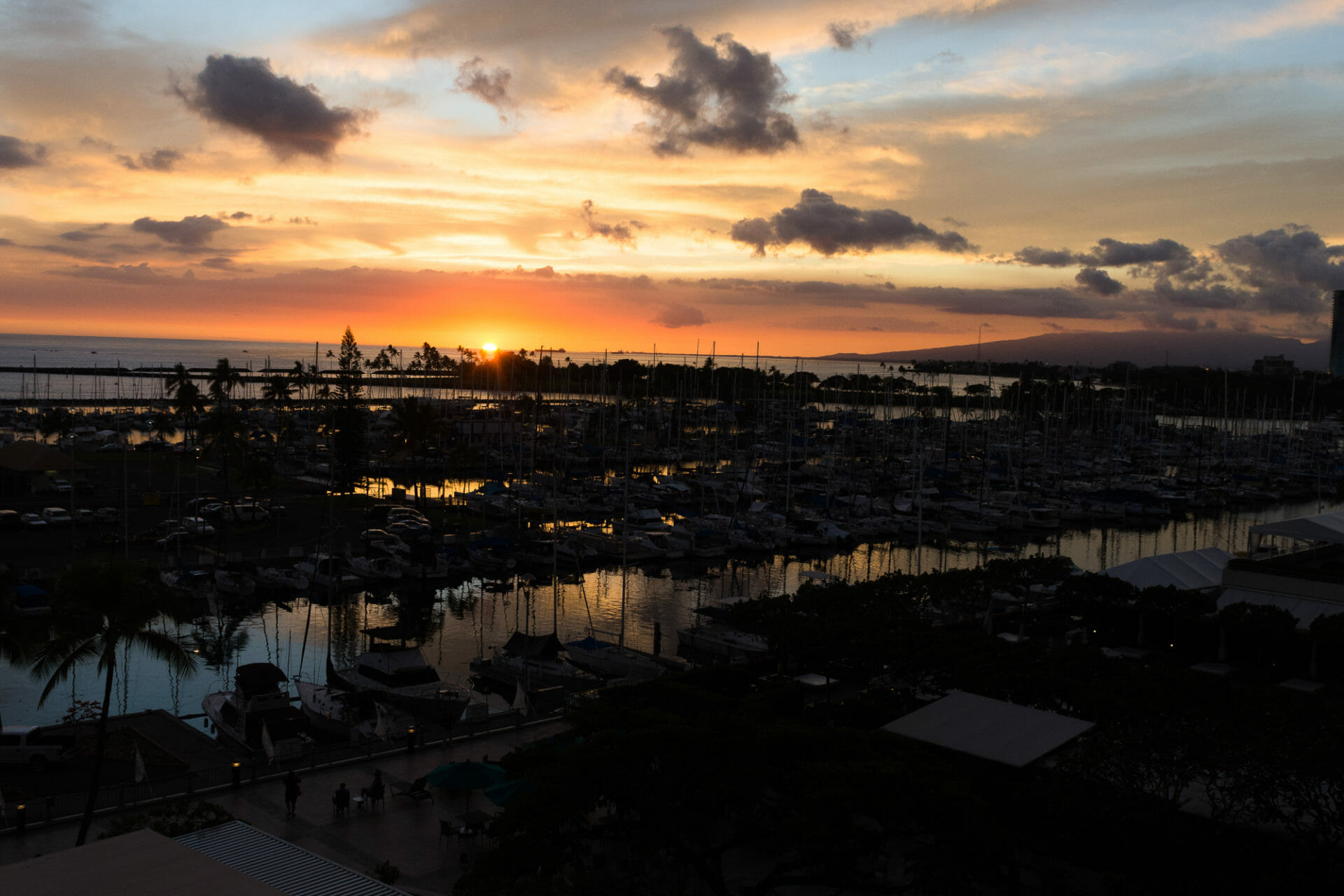 Ala Wai Harbor with sunset almost done.
