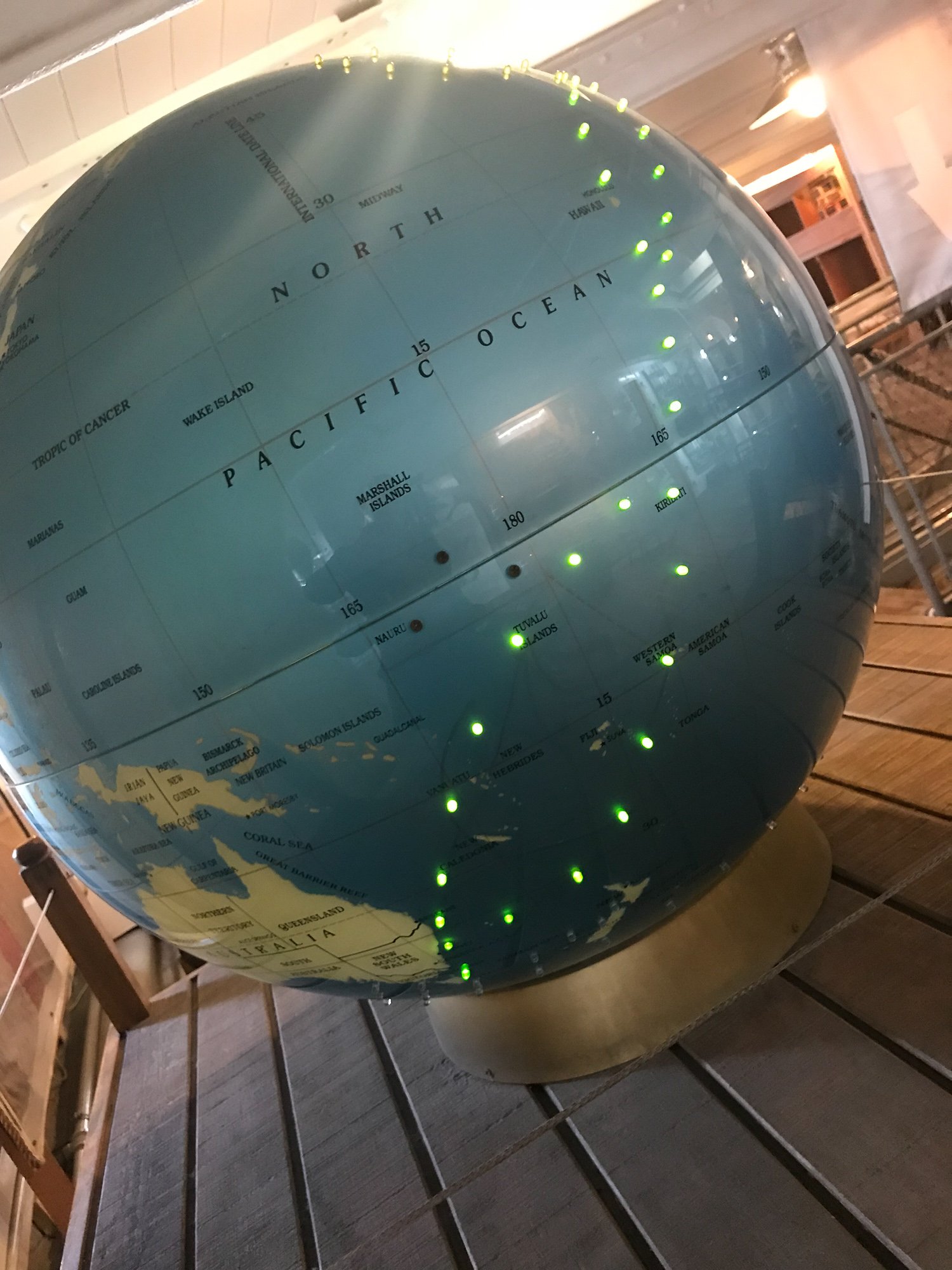 This globe shows major global shipping routes.