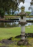 Liluokalani Gardens statuary with lagoon in background