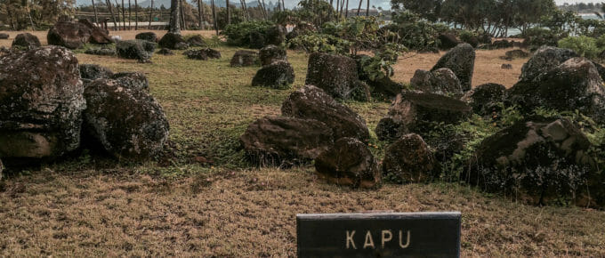 Hawaiian sacred area on Kauai at Lydgate Park