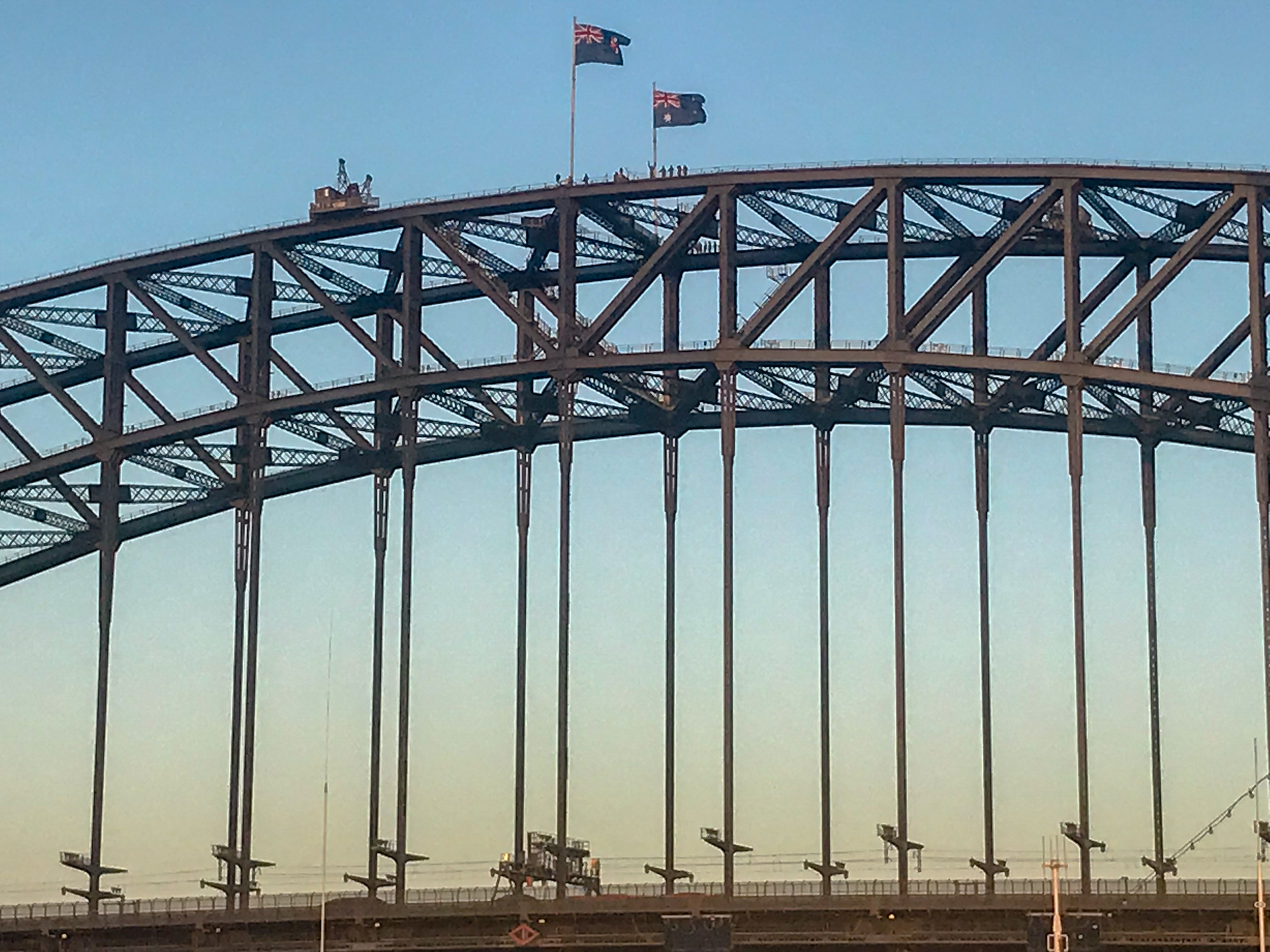 Those little dots on top of the Harbor Bridge are people watching us prepare to pass under the bridge.