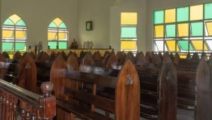 Inside of church - beautiful wood pews