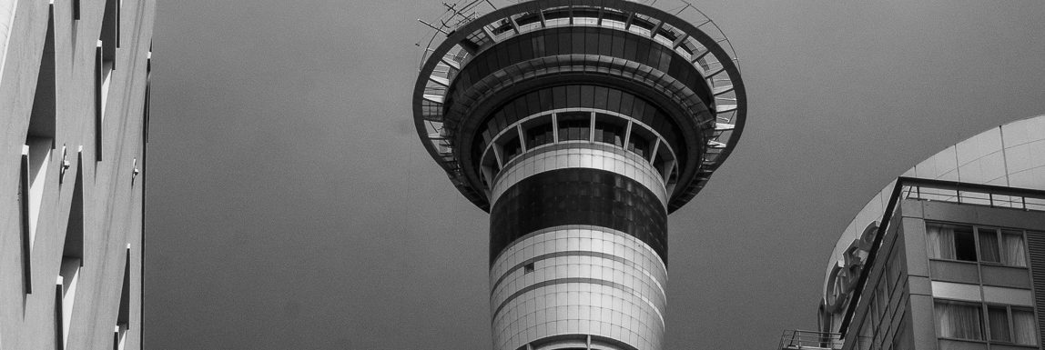 Auckland Sky Tower in black-and-white