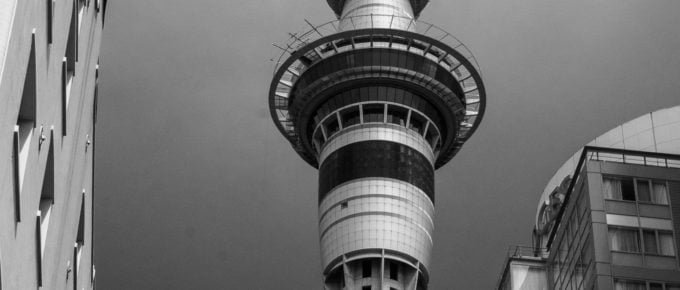 Auckland Sky Tower in black-and-white