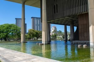 Pools surrounding the Hawaii State Capitol