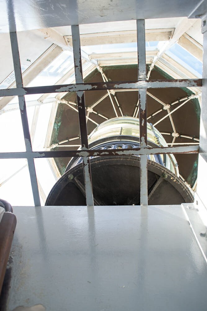 The giant Fresnel lens atop the lightouse