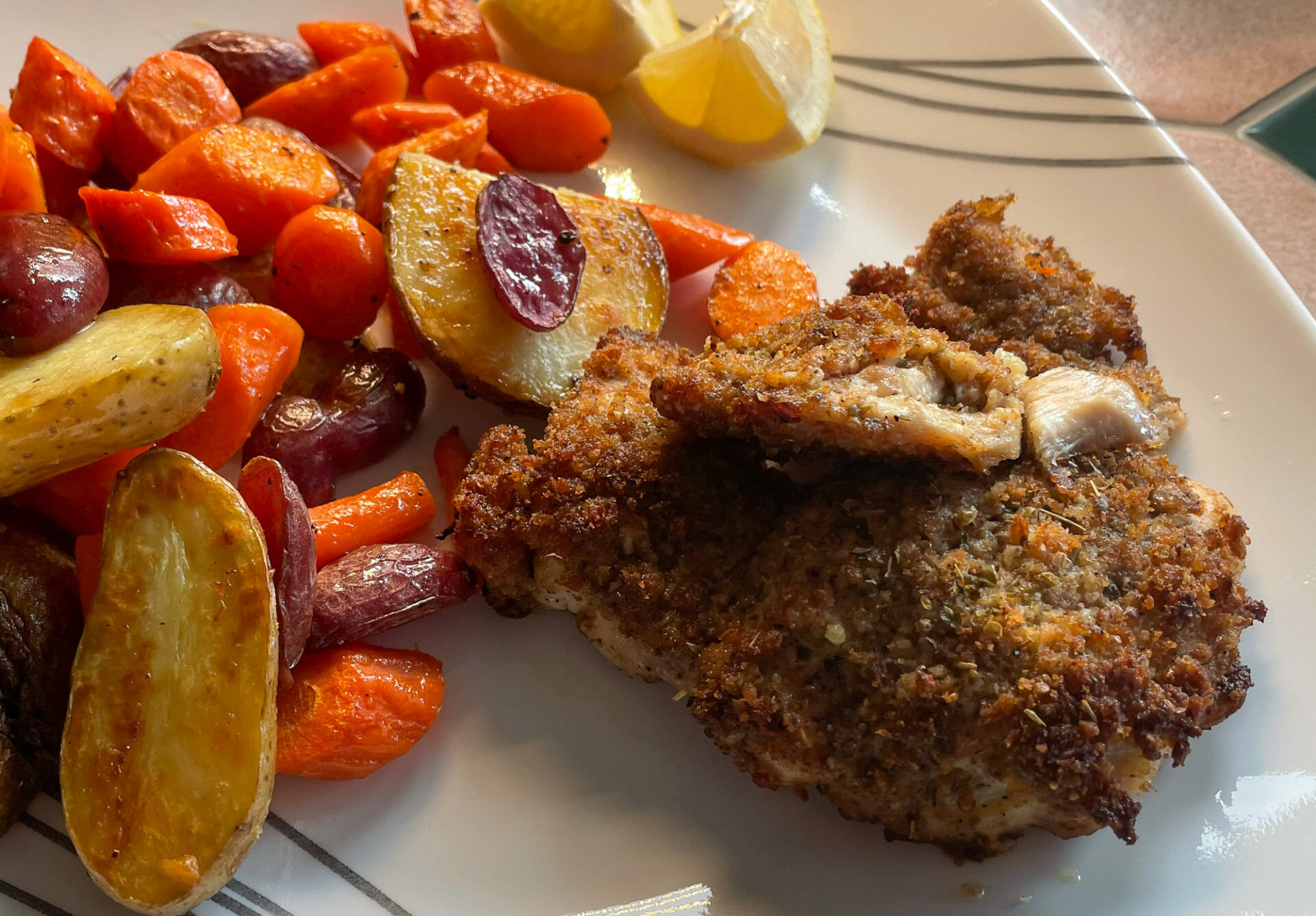 Chicken with roasted potatoes and carrots