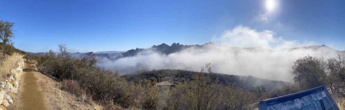 Panorama shot of fog rolling back