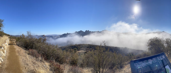 Panorama shot of fog rolling back