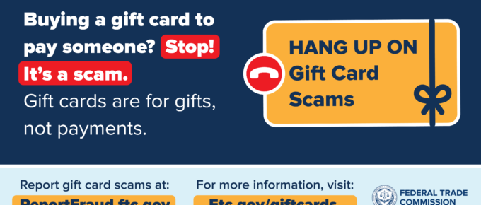 gift card scam prevention graphic from Federal Trade Commission (FTC.gov)