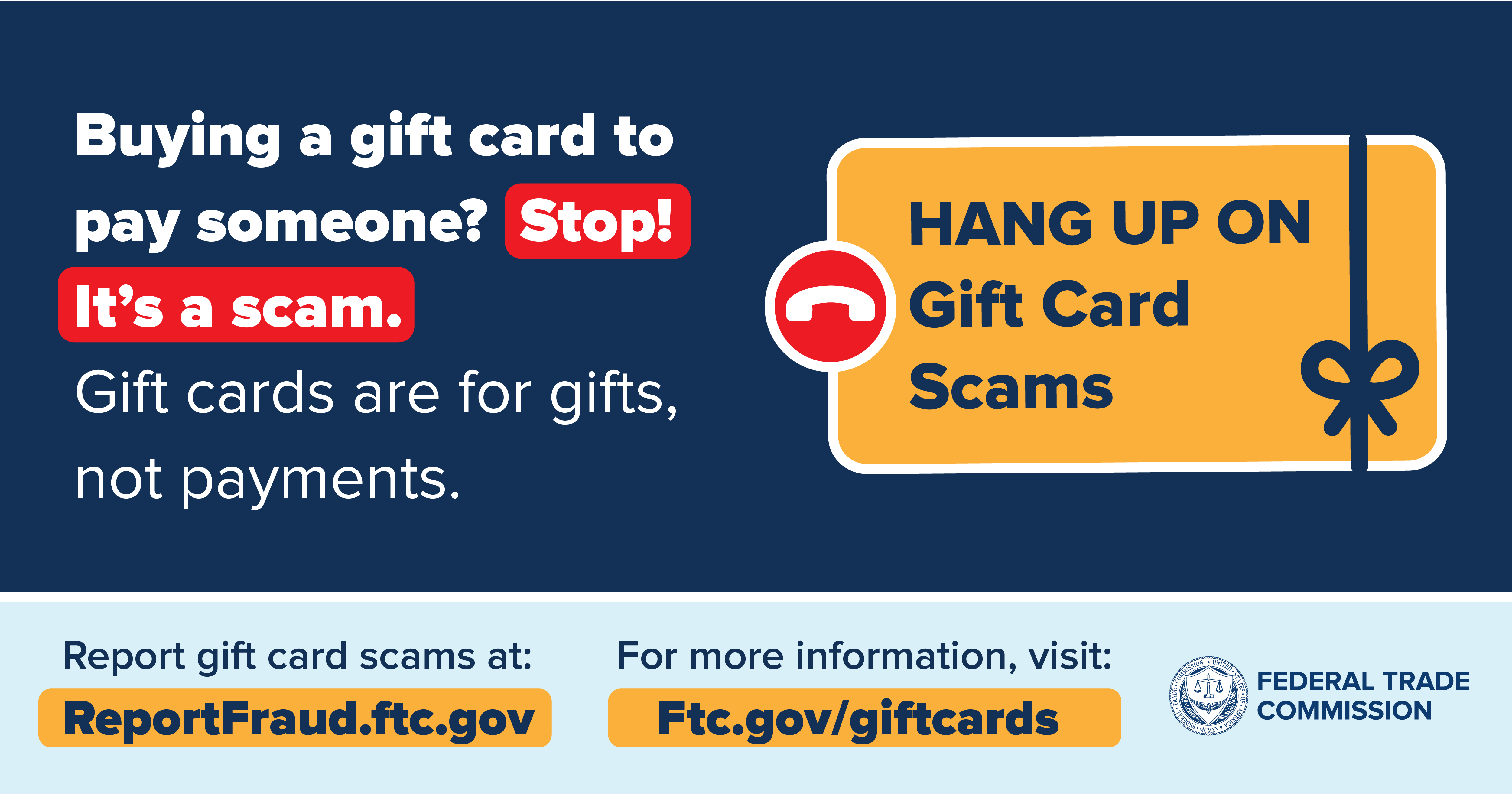 gift card scam prevention graphic from Federal Trade Commission (FTC.gov)
