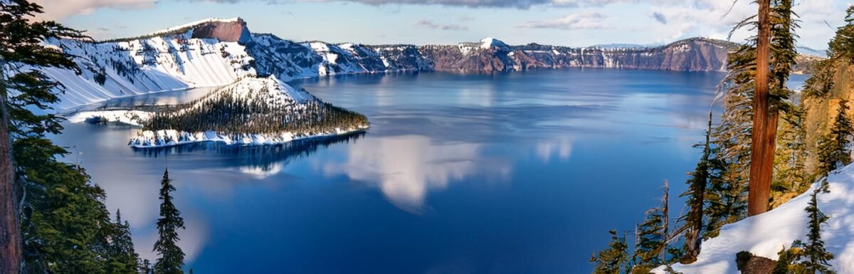 Rendering of Crater Lake in winter