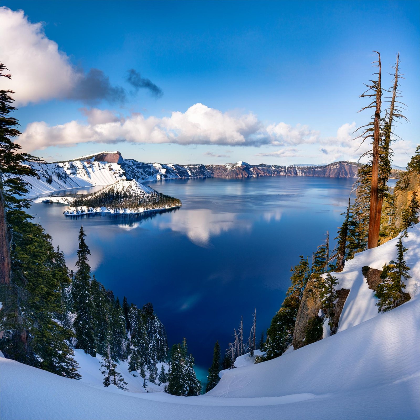 Rendering of Crater Lake in winter