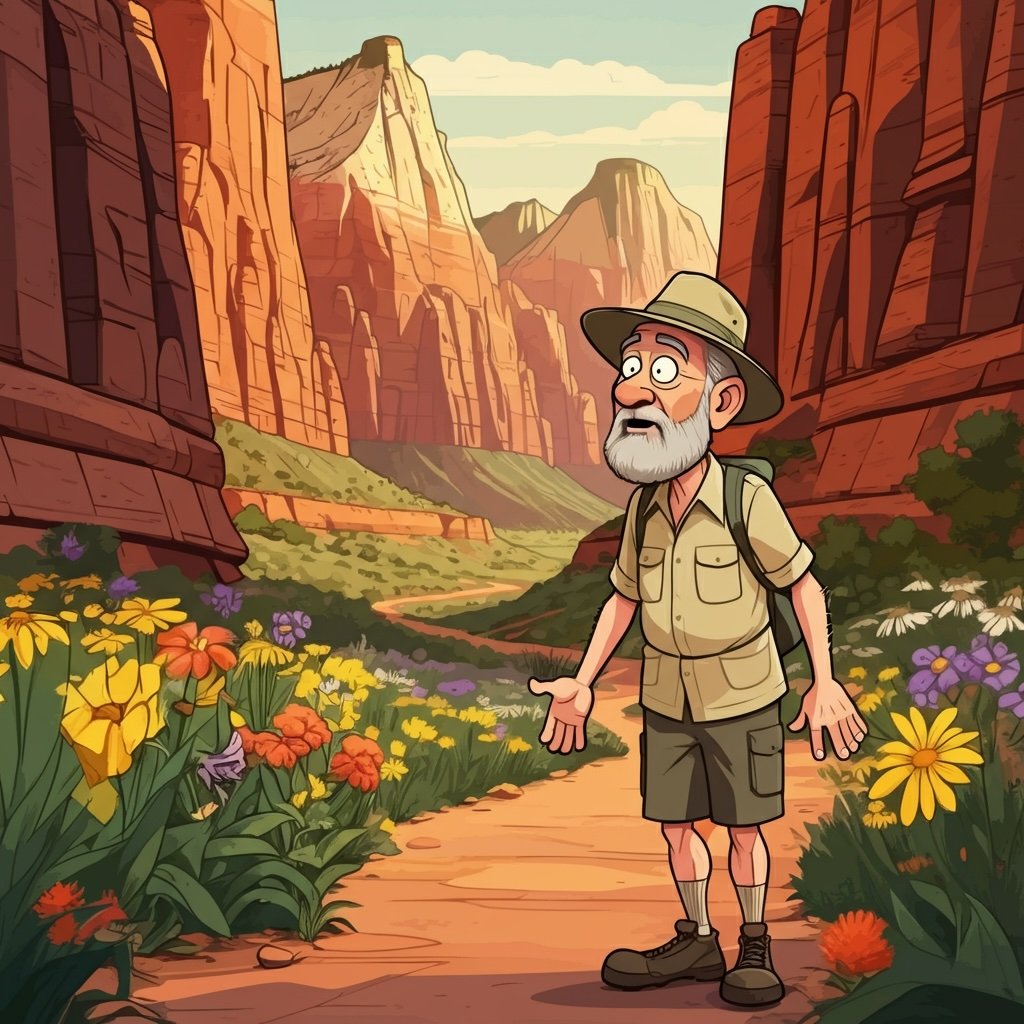 Tourist and Zion National Park wildflowers